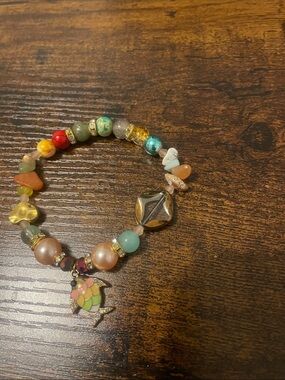 Multicolor Beaded Fish Charm Bracelet - Colorful Stretch Bracelet